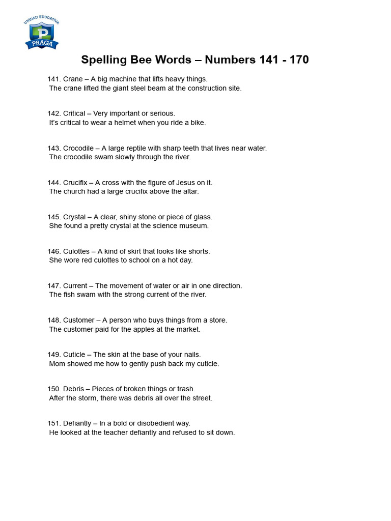 Spelling Bee Words: 141-170 | PDF