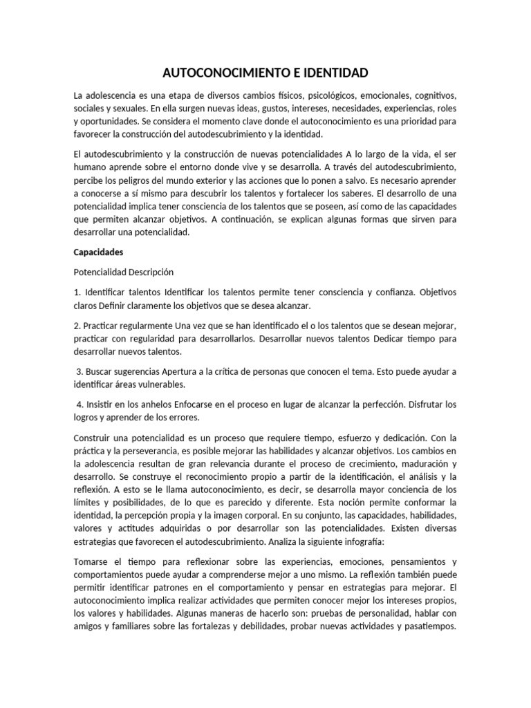 Autoconocimiento y Construcción de Identidad | PDF | Las emociones ...