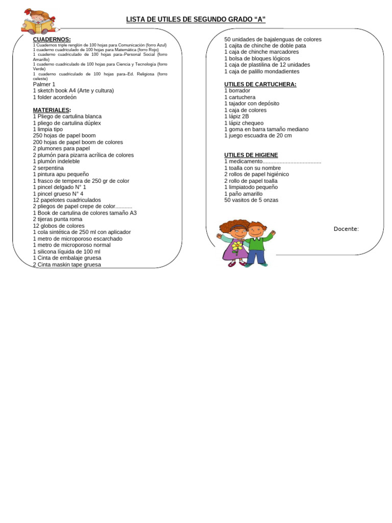 Útiles Escolares Segundo Grado 2025 | PDF | Papelería | Materiales de ...