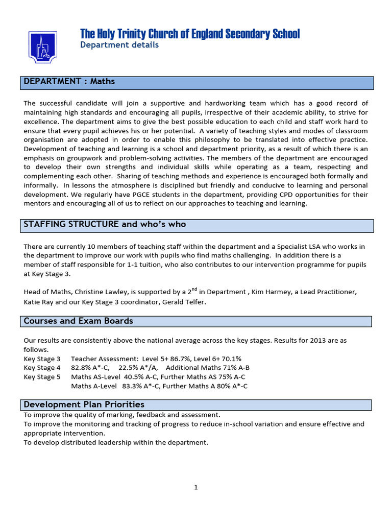 Maths Department Overview and Achievements | PDF | Schools | Learning