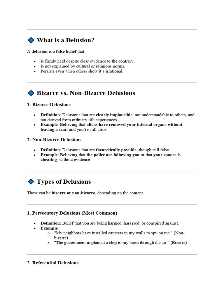 Delusions and Hallucinations | PDF | Hallucination | Delusion