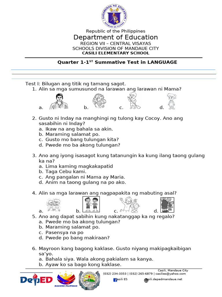 Language - Summative Test 1 | PDF