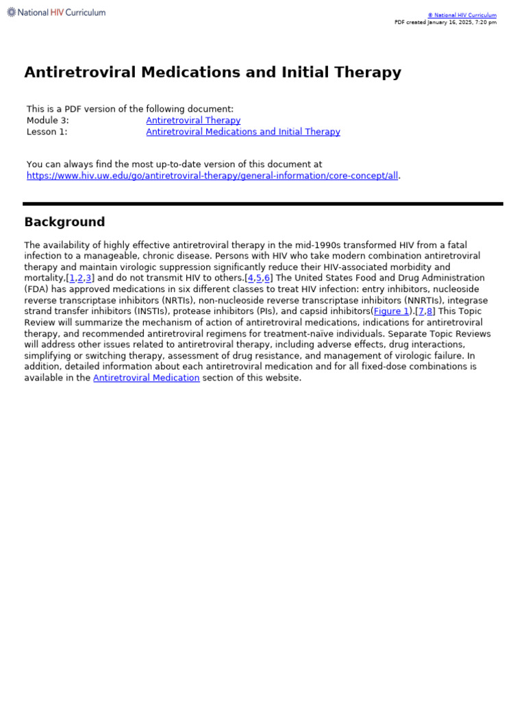 Antiretroviral Therapy Overview | PDF | Management Of Hiv/Aids | Hiv
