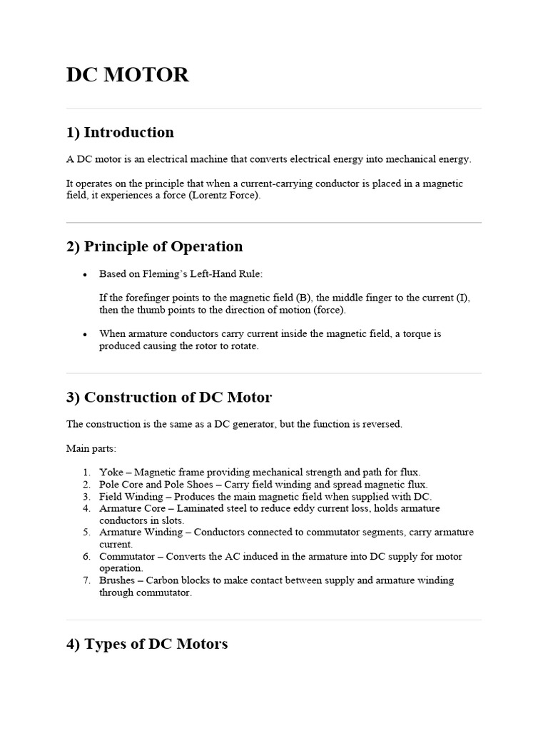 Understanding DC Motors: Operation & Types | PDF | Electric Motor ...