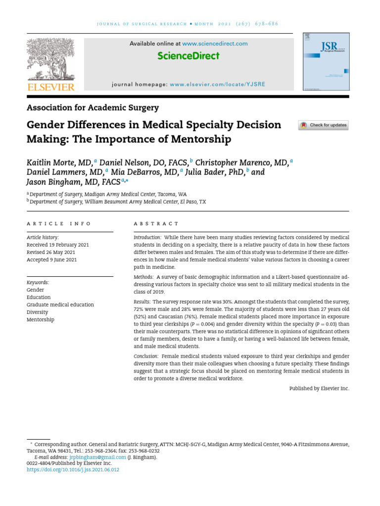 Gender Differences in Specialty Choice | PDF | Doctor Of Medicine ...