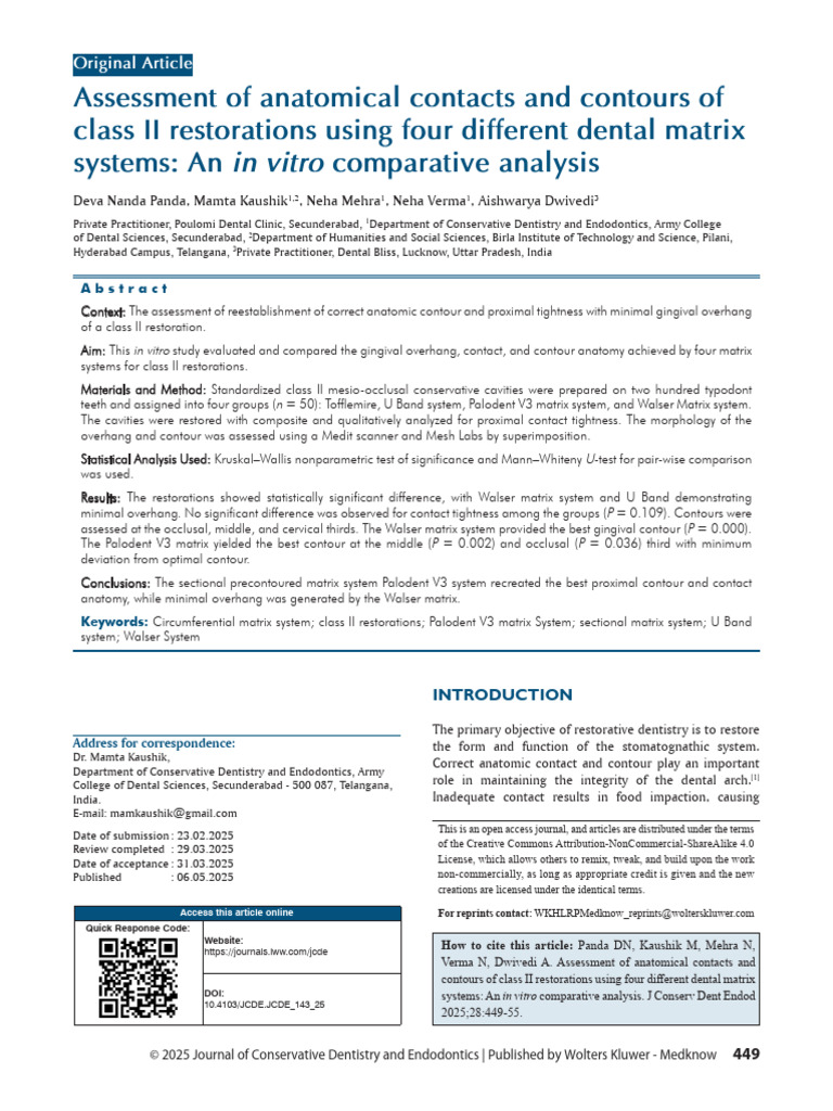 Class II Restoration Matrix Systems Comparison | PDF | Mouth ...
