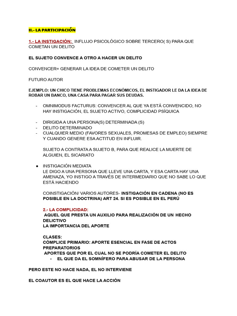 Instigación y complicidad en delitos | PDF | Intención (Derecho Penal ...