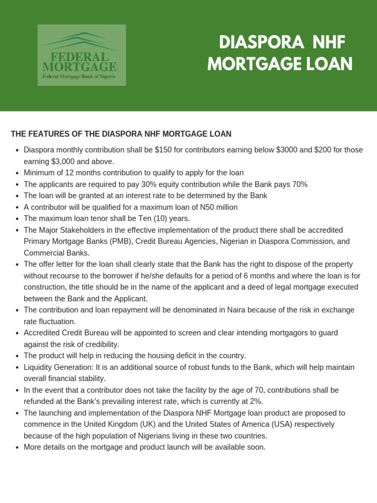 Diaspora NHF Mortgage Loan Overview | PDF