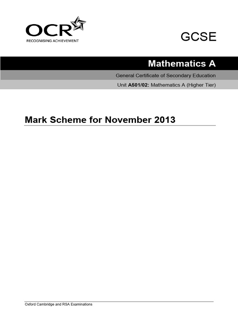 GCSE Maths A Mark Scheme Nov 2013 | PDF | Qualifications