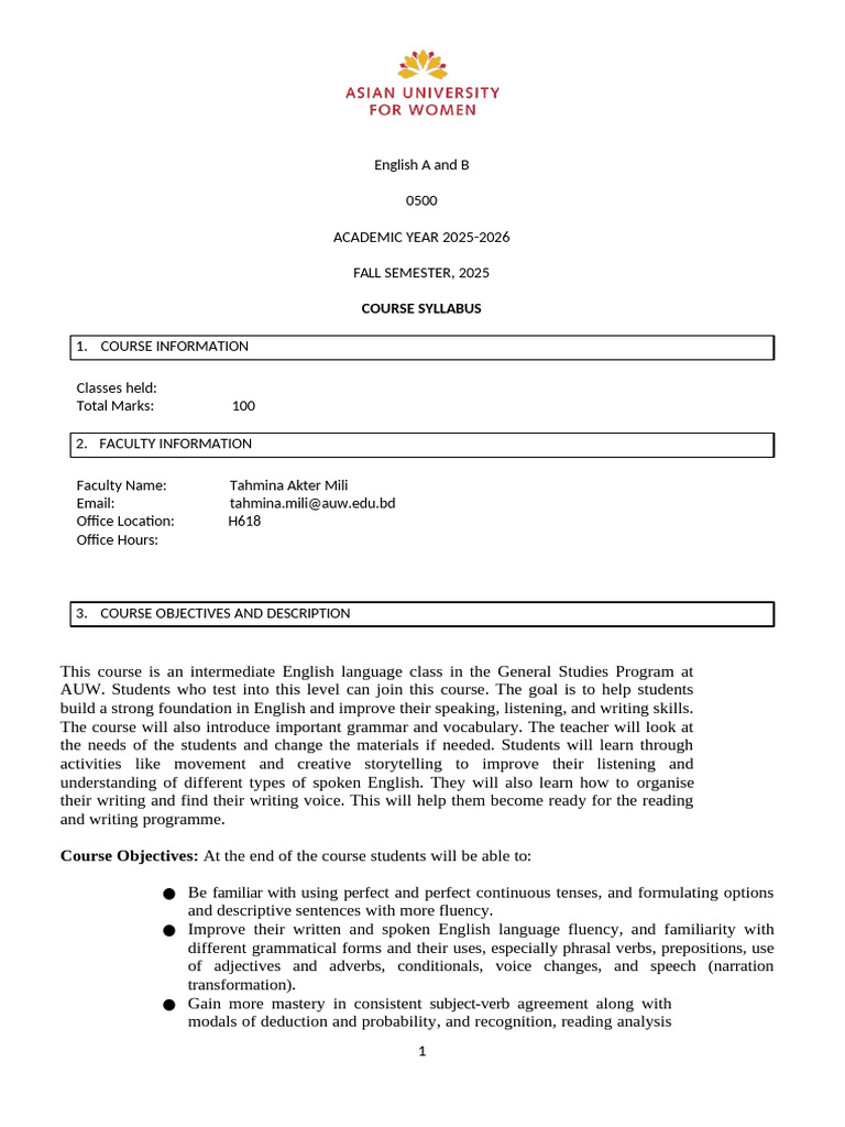 English A and B Course Syllabus 2025 | PDF | Verb | English Language