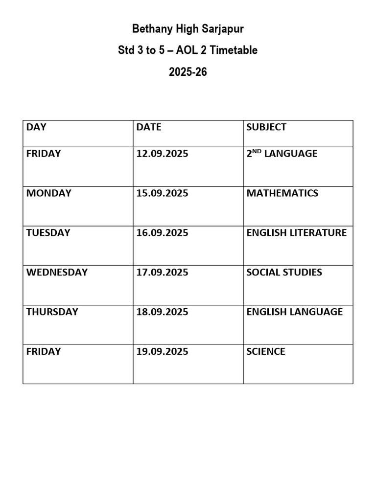 Aol - 2 Time Table | PDF
