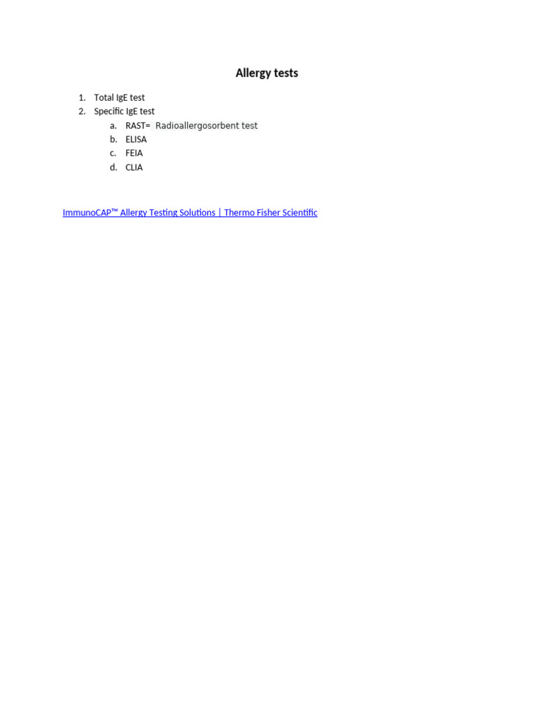 ImmunoCAP Allergy Testing Overview | PDF