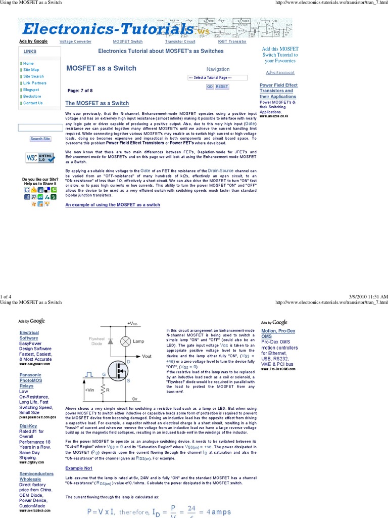 Using The MOSFET As A Switch Circuit Diagram