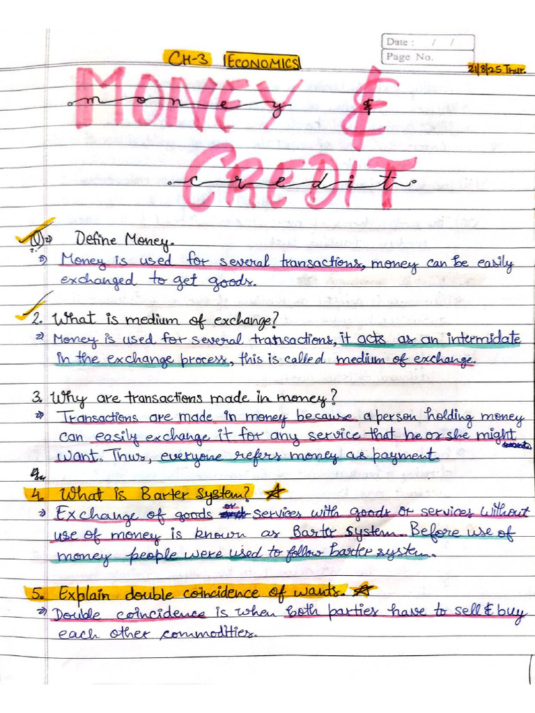 CH 3 Money and Credit Notes @vní (SST) | PDF
