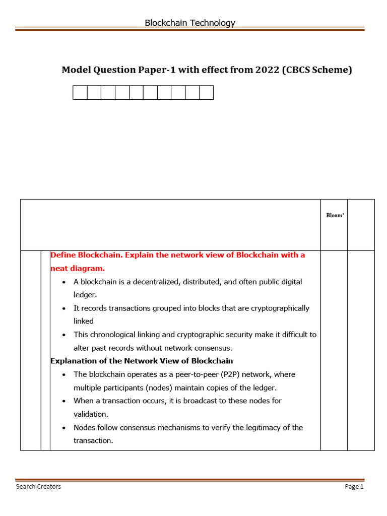 Blockchain Technology Exam Questions | PDF | Key (Cryptography ...