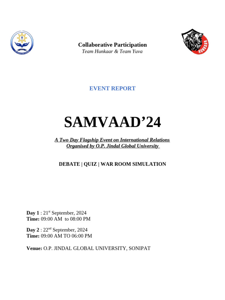 Samvaad 2024: International Relations Event Report | PDF | Critical ...
