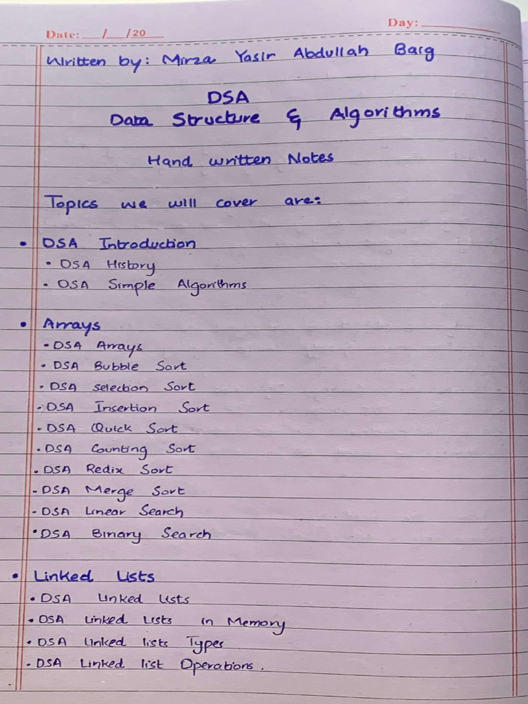 DSA Hand Written Notes (All Topics) | PDF