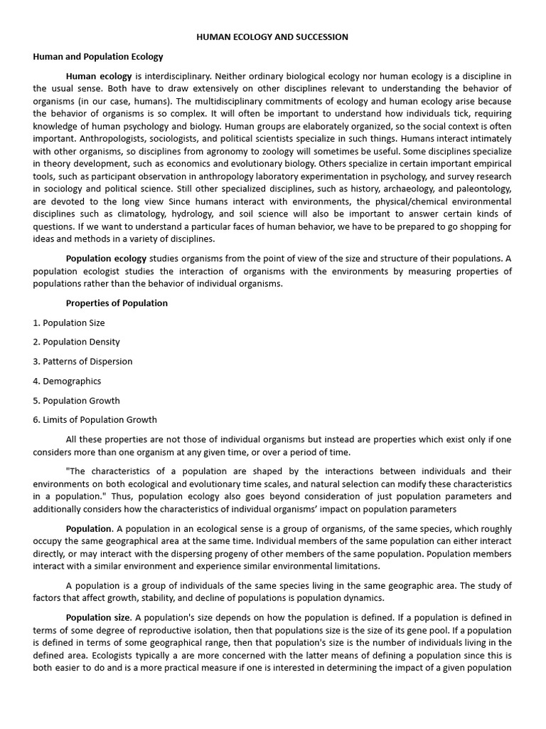 Pf-Human Ecology and Succession | PDF | Ecology | Extinction
