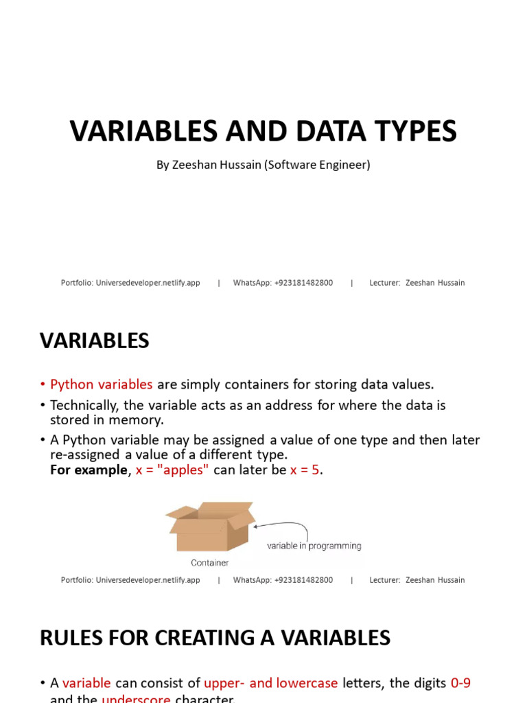 Python Variables and Data Types Guide | PDF | Data Type | Variable ...