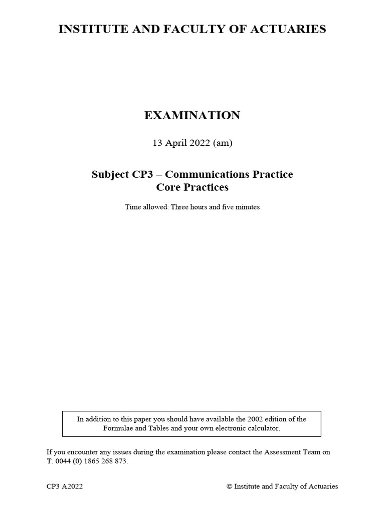 CP3 2022 Exam: Sales Team Briefing Paper | PDF | Actuary | Information