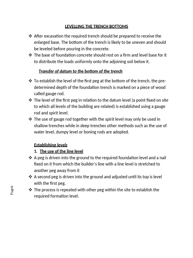 Leveling Trench Bottoms for Foundations | PDF | Foundation (Engineering ...