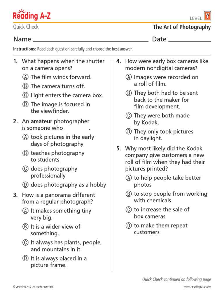 Photography Quick Check Questions | PDF | Camera | Optical Devices