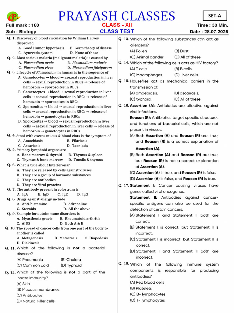 14 Biology Question SET A | PDF