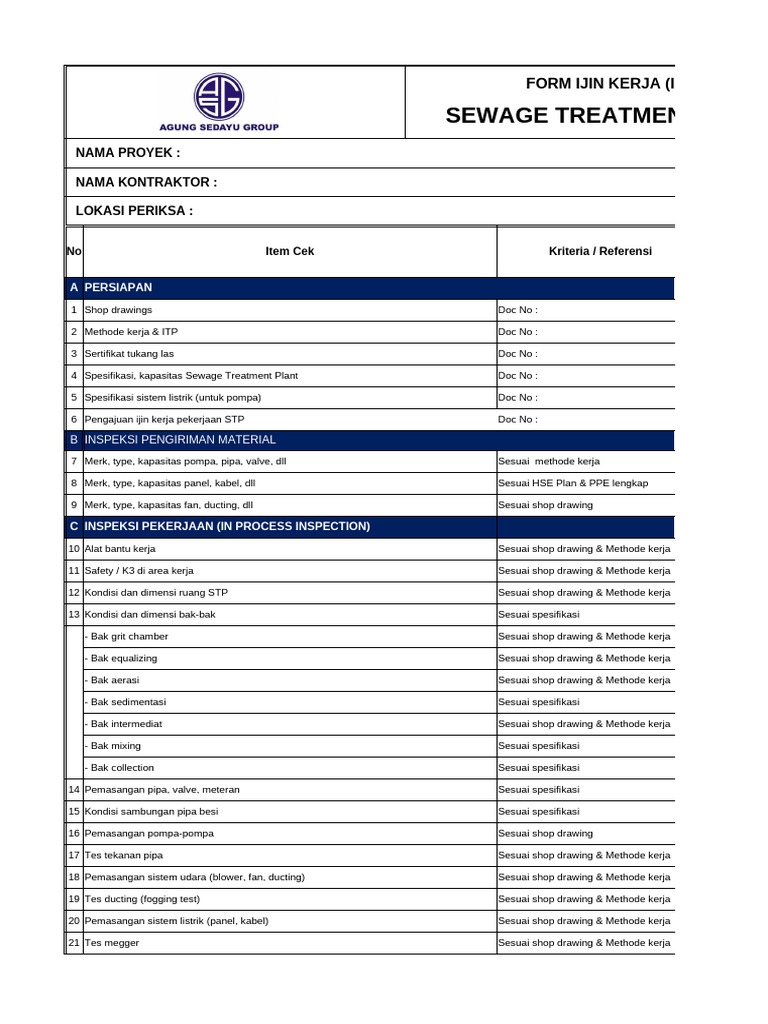Checklist Izin Kerja STP dan Inspeksi | PDF