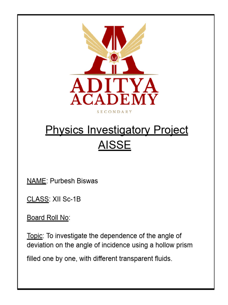 Physics Investigatory Project | PDF | Refractive Index | Refraction