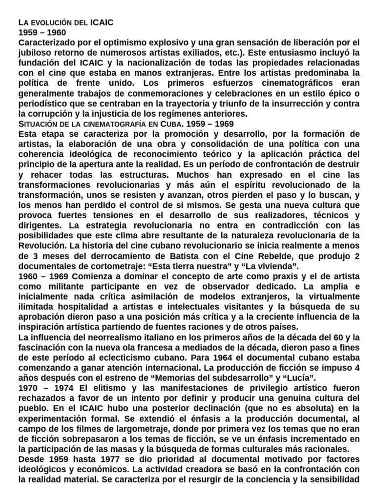 Evolución del ICAIC: Cine Cubano 1959-1978 | PDF | Cuba