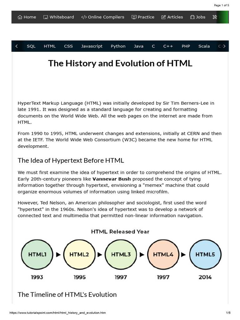 The History and Evolution of HTML | PDF | Html | Html5