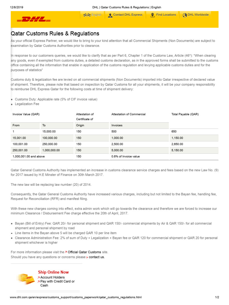 Qatar Customs Regulations & Fees | PDF | Customs | Business