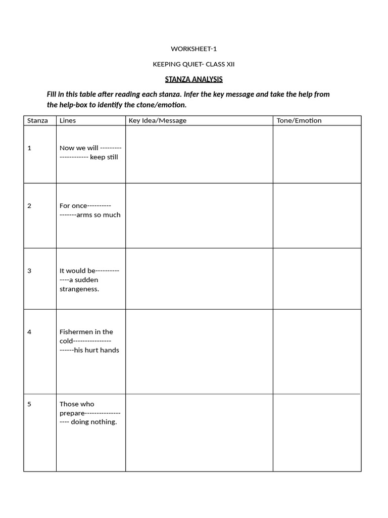 Stanza Analysis Worksheet for 