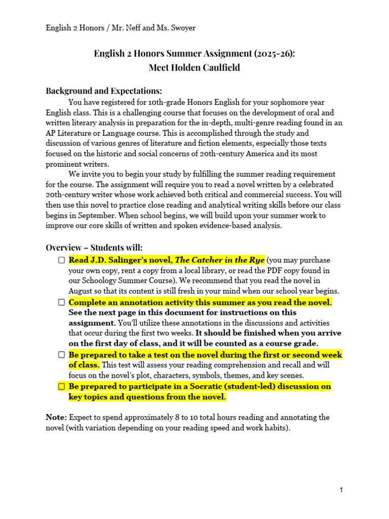 English 2 Honors Summer Reading Guide | PDF | Human Communication ...