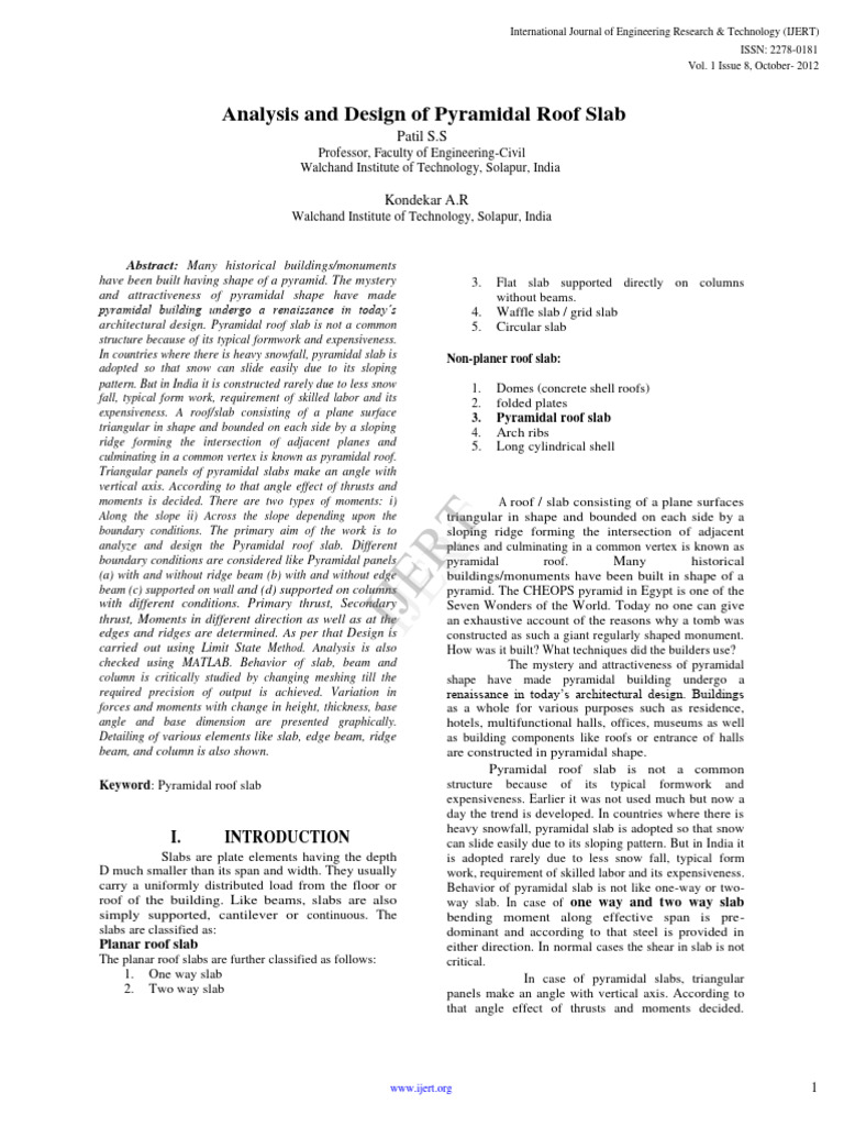 IJERT Analysis and Design of Pyramidal R | PDF | Beam (Structure) | Roof