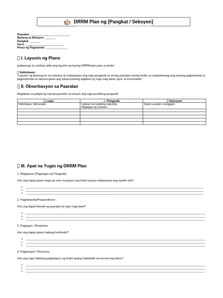 DRRM PLAN Performance Task | PDF
