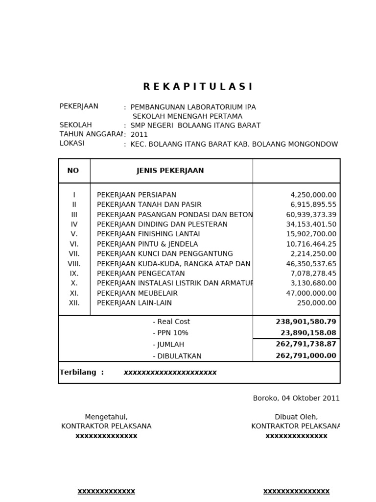 Rincian Biaya Pembangunan Laboratorium SMP | PDF
