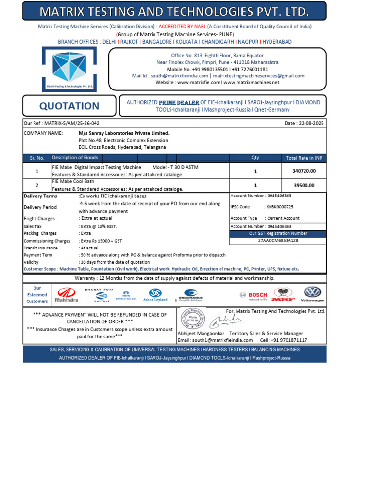 Quotation for Testing Machines and Services | PDF