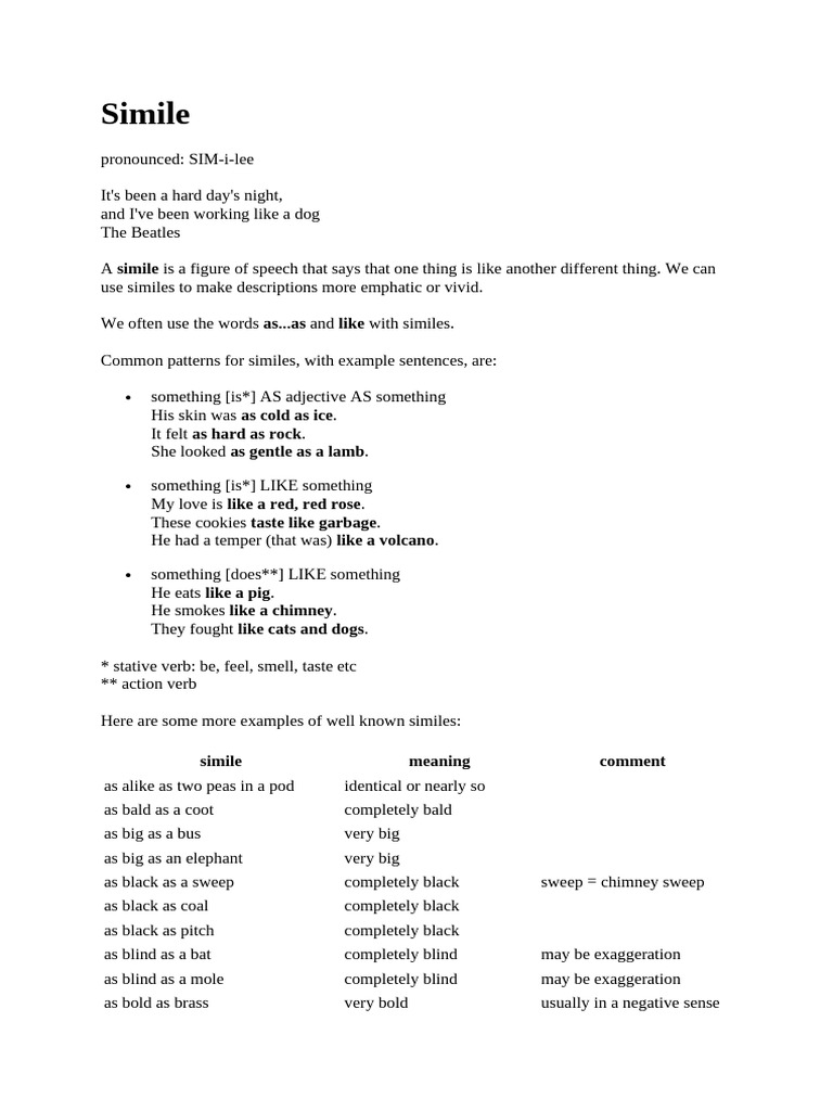 Examples of Similes in English | PDF