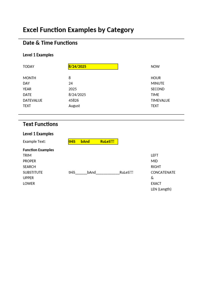 Excel Function Examples Overview | PDF | Credit | Finance & Money ...