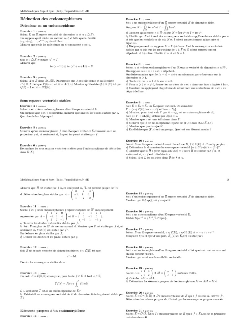 Endomorphismes et sousespaces stables en mathématiques PDF Valeur — free download