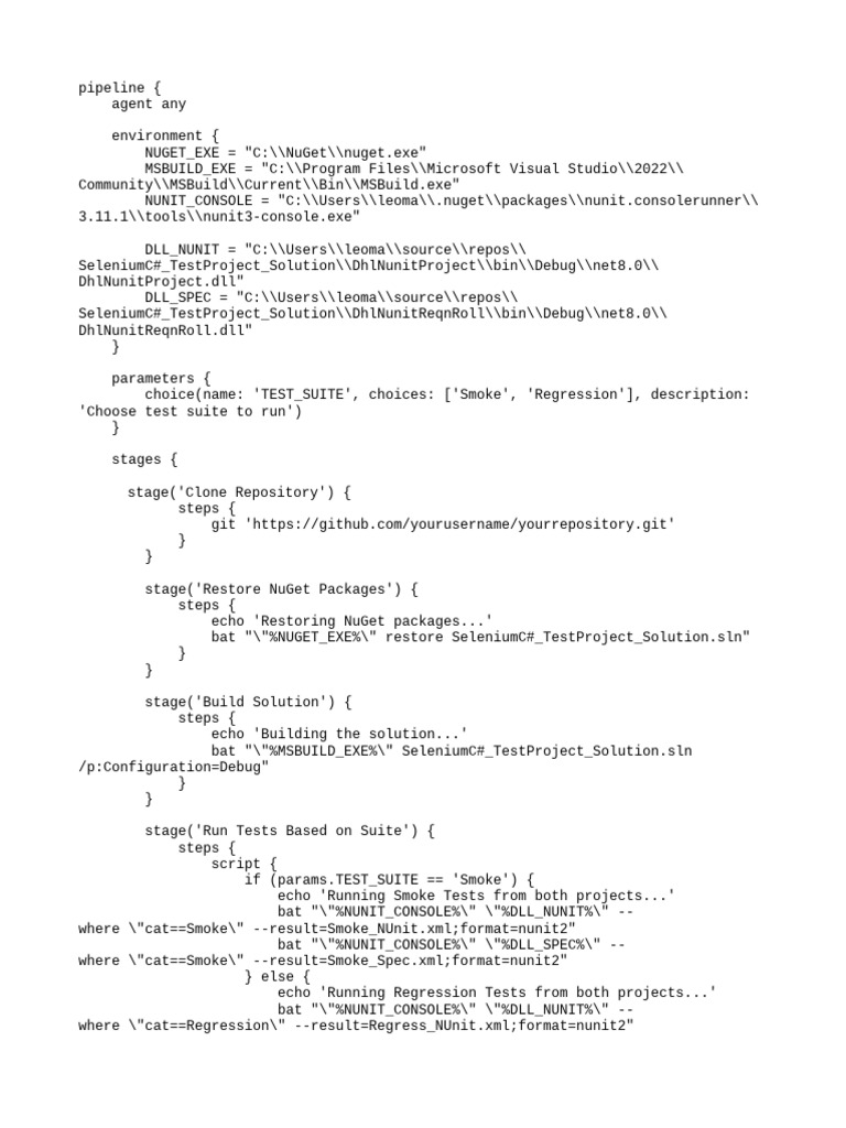 Jenkins Pipeline for NUnit Testing | PDF | Software | Computing