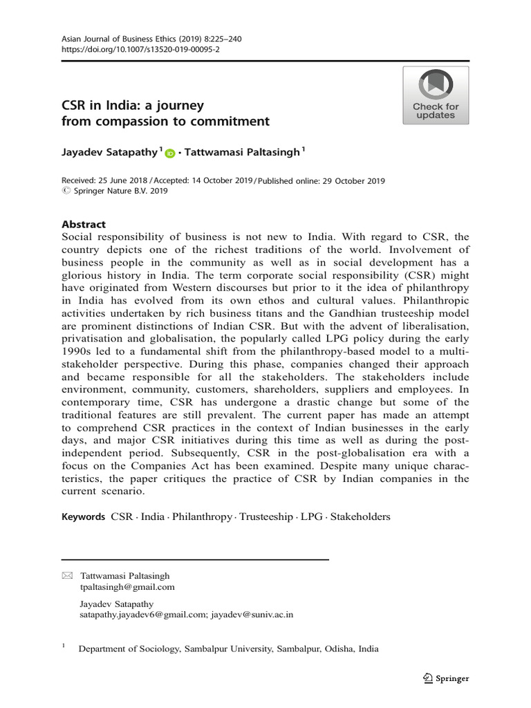 CSR Evolution in India: From Philanthropy to Commitment | PDF ...