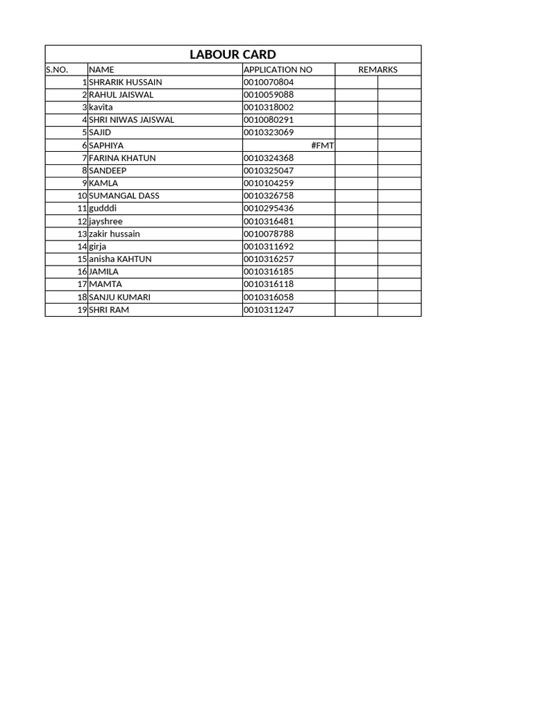 Labour Card Data (24-25) | PDF