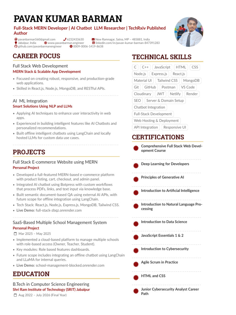 Pavan Kumar Barman: Full-Stack Developer | PDF | Web Development | Software