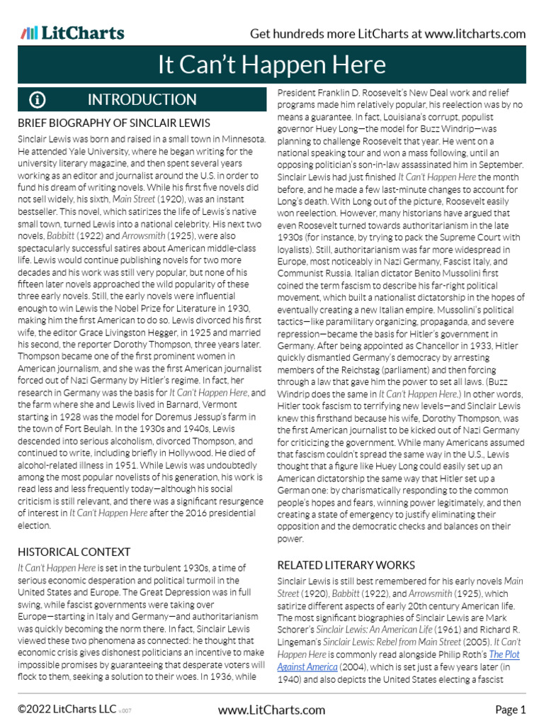 It Can T Happen Here LitChart PDF Ideologies Political Science