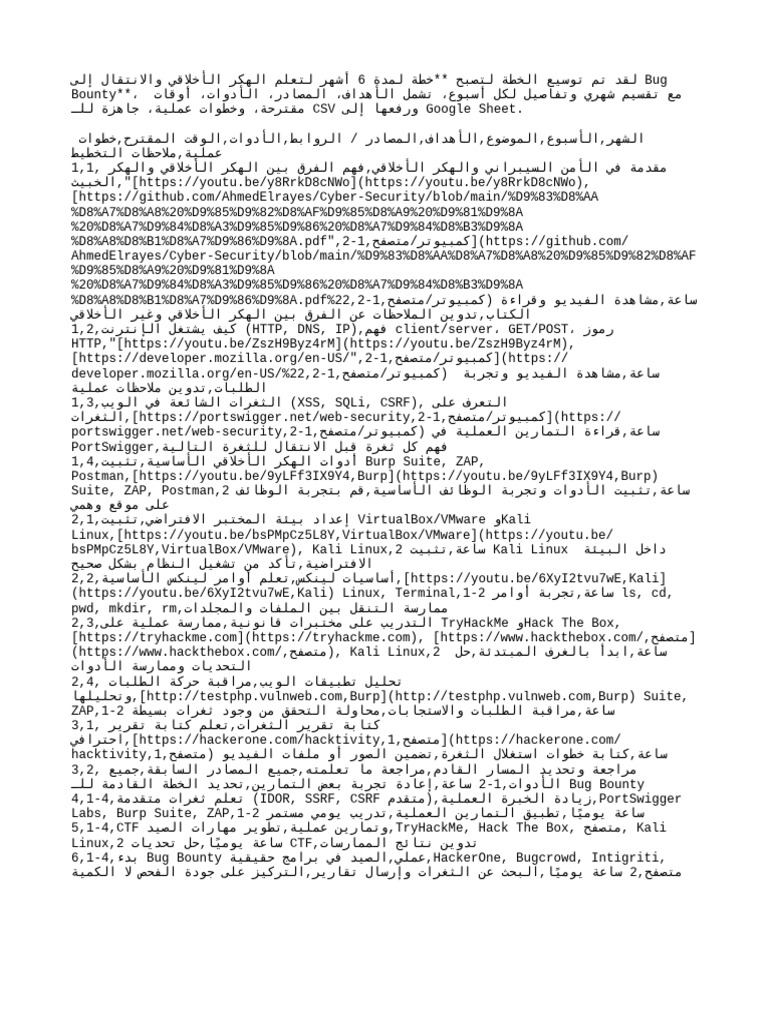 Bug Bounty Plan - CSV | PDF