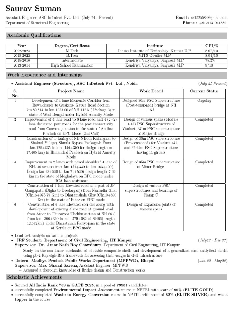 Saurav Suman: Structural Engineer Profile | PDF | Engineering ...