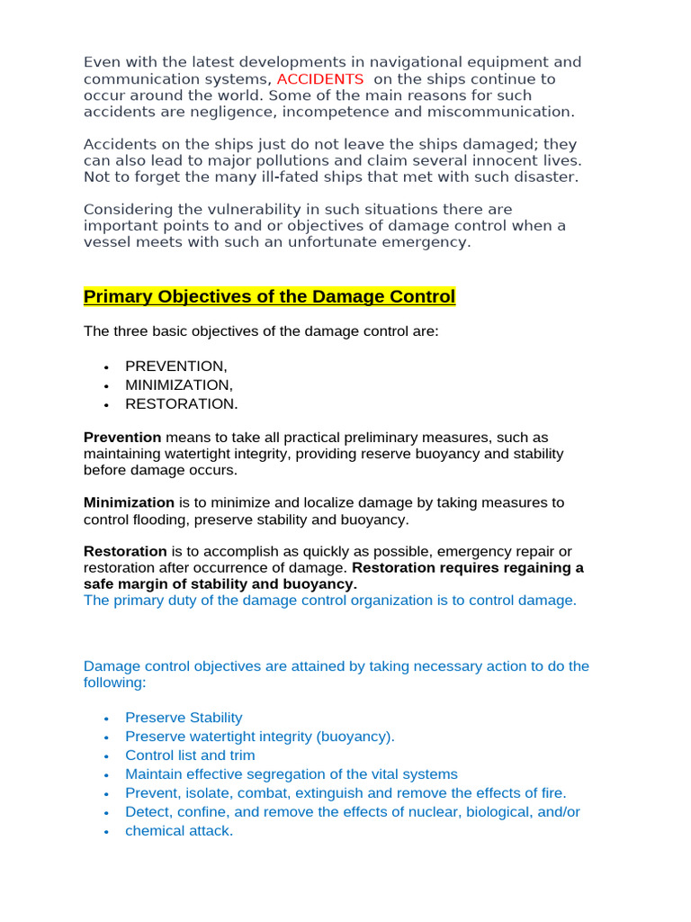 01-Objective of The Damage Control-01 | PDF | Ships | Shipping