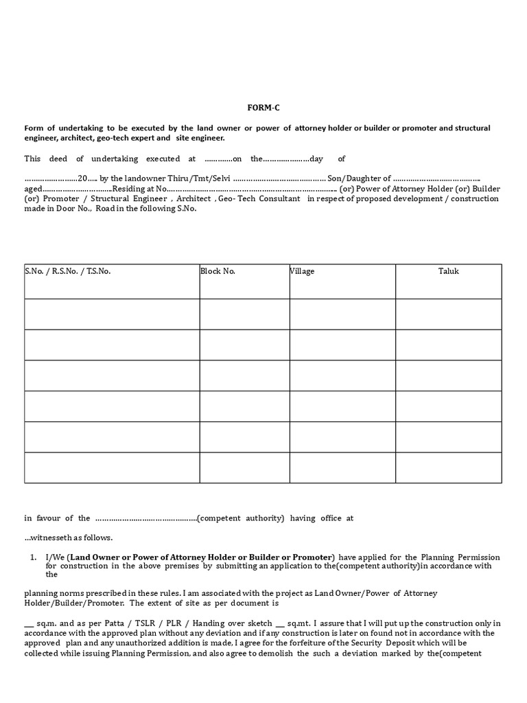Form-C: Construction Undertaking Deed | PDF | Architect